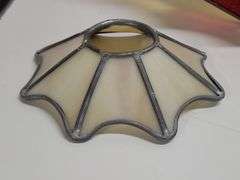 VINTAGE STAINED GLASS HANGING LAMP SHADE. 18D