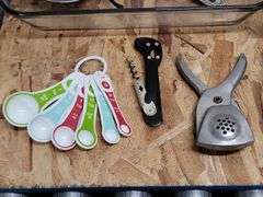 ASSORTED KITCHEN UTENSILS, GLASS PAN & MORE. 18C