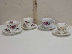 VINTAGE FLORAL TEACUPS & SAUCERS. 00C