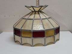 VINTAGE STAINED GLASS HANGING LAMP SHADE. 18D