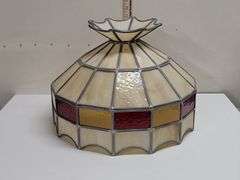 VINTAGE STAINED GLASS HANGING LAMP SHADE. 18D