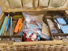 BASKET FULL OF SEWING SUPPLIES. 18A