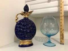 Hand Blown Light Blue Empoli & decanter