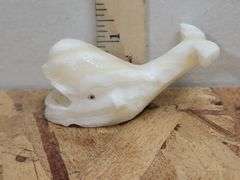 DECORATIVE POLISHED CARVED STONE WHALE FIGURINE. DC