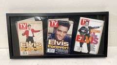 Three TV Guides with Elvis on covers in frame 1997 & 2000. 1a
