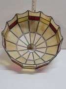 VINTAGE STAINED GLASS HANGING LAMP SHADE. 18D