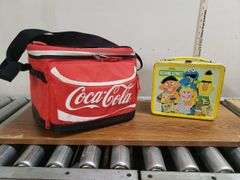 COCA-COLA SOFT SIDE COOLER AND VINTAGE SESAME STREET METAL LUNCHBOX. 3B