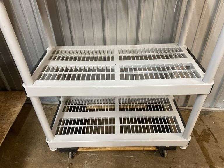 4 shelf plastic shelving unit 36" x 18" x 56" tall