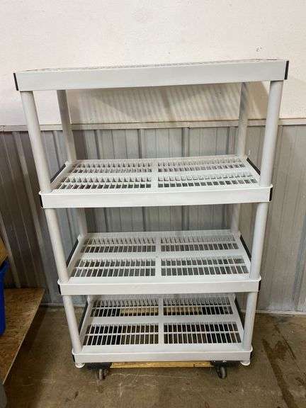 4 shelf plastic shelving unit 36" x 18" x 56" tall
