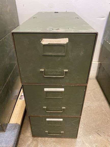 Set of 3 Industrial file drawers - each 11" x 24" x 8.5" tall with contents