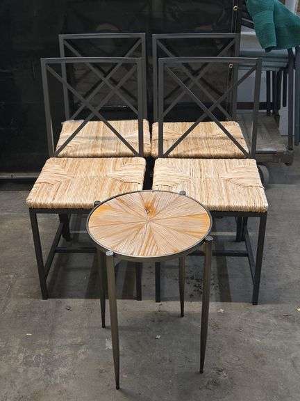 Set of 4 Wicker Dining Chairs & Side Table