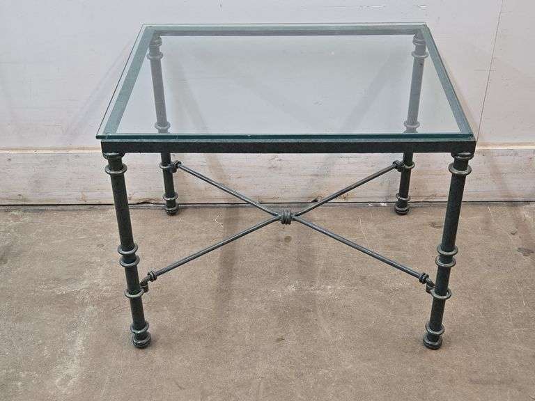 Decorative Iron Base & Glass Top Side Table