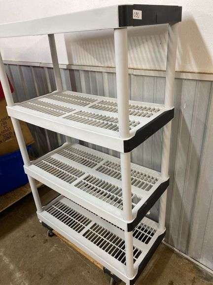 4 shelf plastic shelving unit 36" x 18" x 56" tall