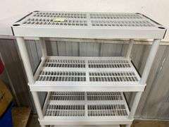 4 shelf plastic shelving unit 36" x 18" x 56" tall