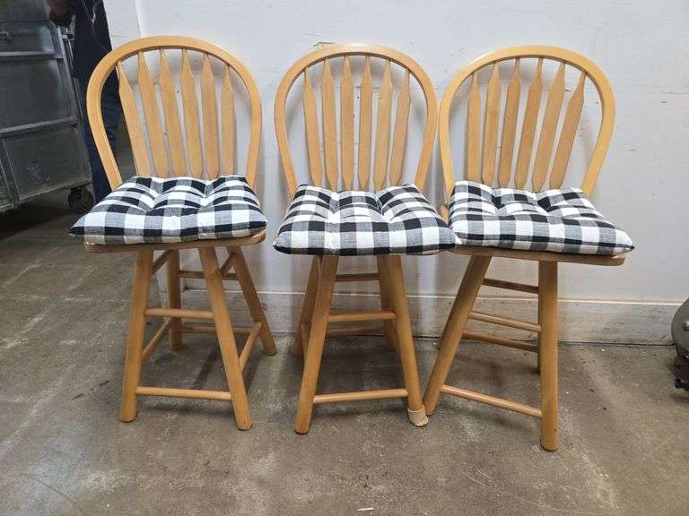 Set of 3 High Back Bar Stools with Cushions