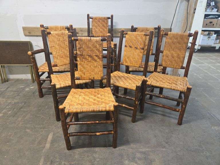Vintage Hickory / Woven Wicker Dining Chairs
