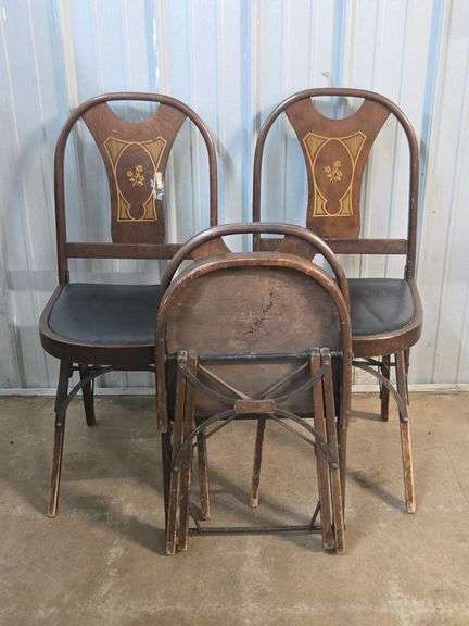 Set of 3 Antique Solid Kumfort Wooden Folding Chairs