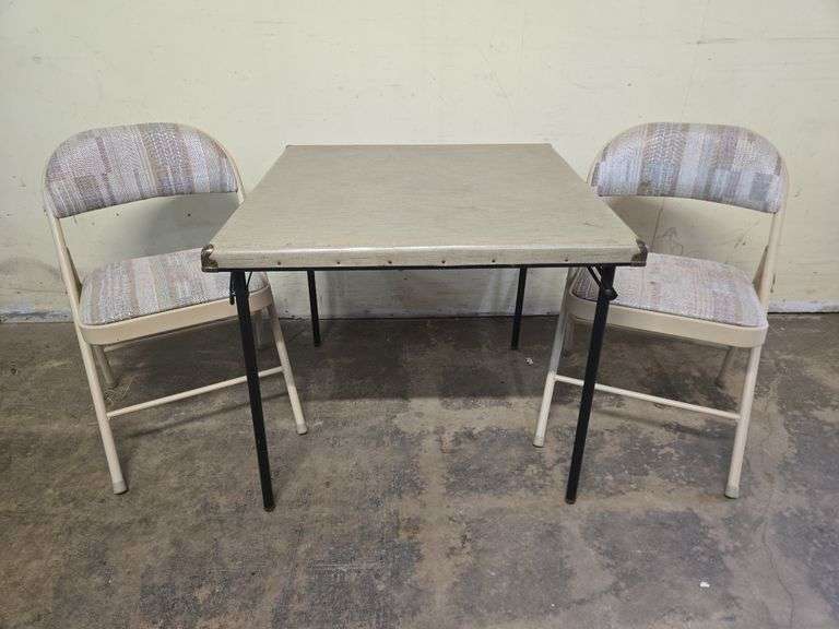 Vintage Folding Table with Matching Fabric Padded Folding Chairs