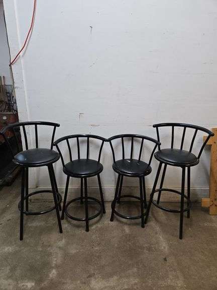 Set of 4 Black Metal Crown Back Swivel Bar Stools