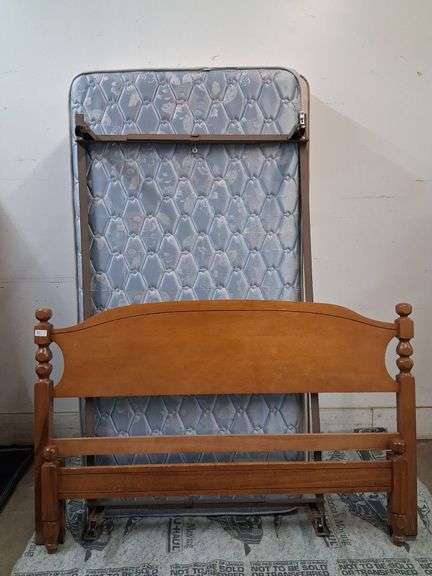 Twin size bed frame with mattress and box spring