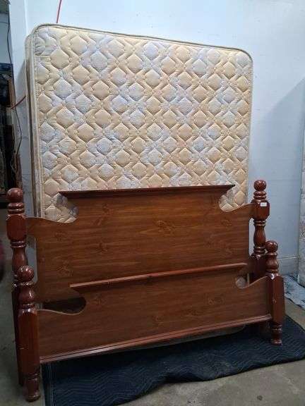 Full size bed frame with mattress and box spring