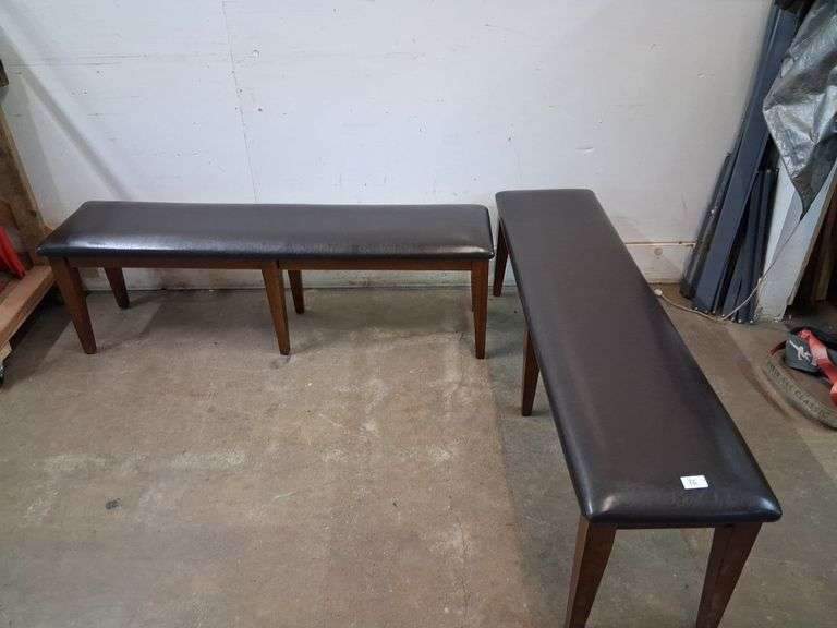 Two long cushioned benches, approx 60x16x18.5in