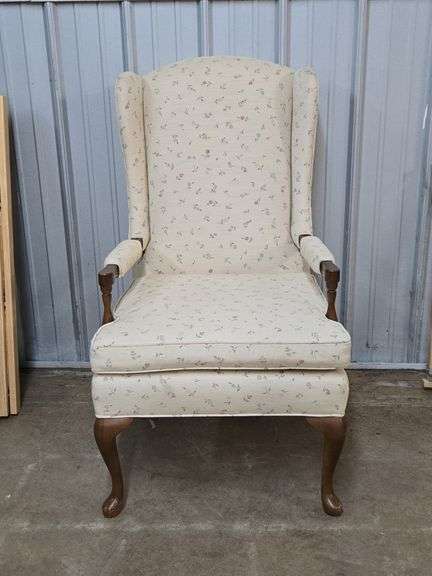 Queen Anne Style Upholstered Wingback Chair