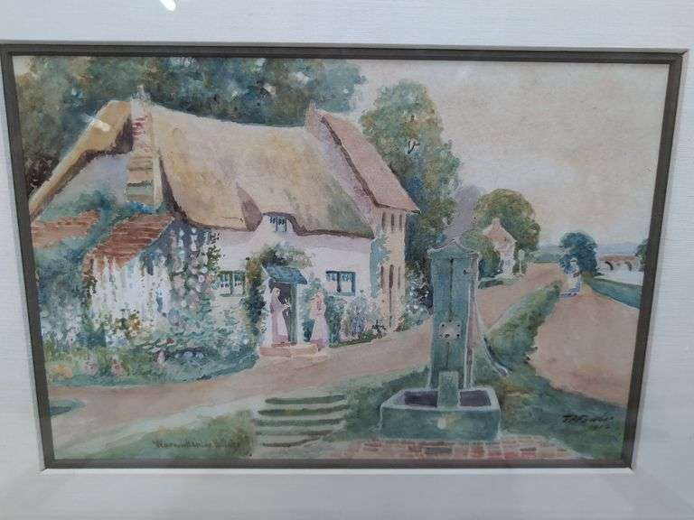 Pair of original watercolors by T.P. Fowler in 1912, both signed and titled both 18" x 14.5". 20b