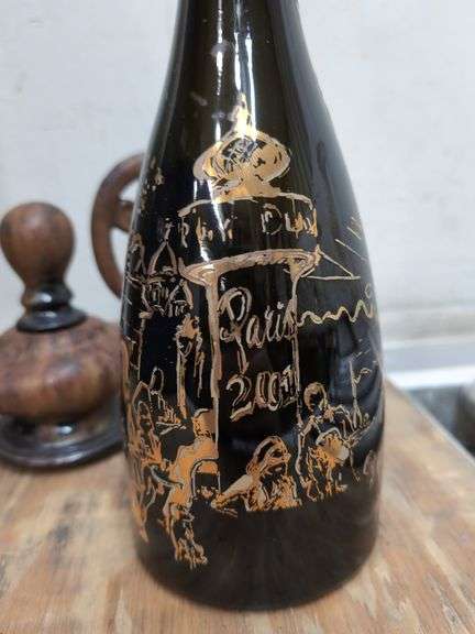 Hand painted wine bottle, ceramic genie oil lamp. 1b