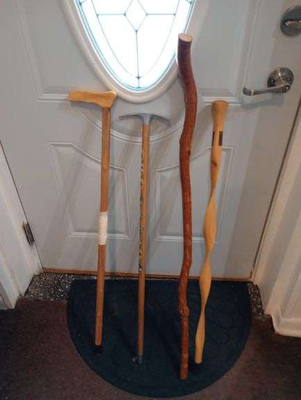 2 Wood walking sticks & 2 wood canes