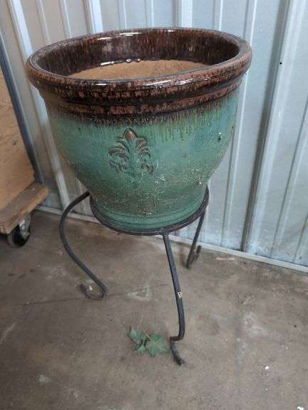 Pottery planter with stand 14.5" x 27" tall