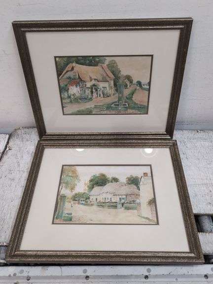Pair of original watercolors by T.P. Fowler in 1912, both signed and titled both 18" x 14.5". 20b