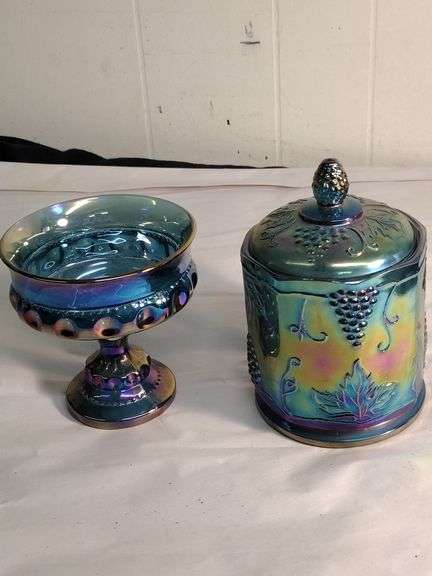 2 Indiana Blue carnival glass