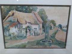 Pair of original watercolors by T.P. Fowler in 1912, both signed and titled both 18" x 14.5". 20b