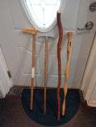 2 Wood walking sticks & 2 wood canes