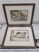 Pair of original watercolors by T.P. Fowler in 1912, both signed and titled both 18" x 14.5". 20b