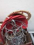 Metal tins, coffee pod holder, other kitchen items. 8e
