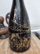 Hand painted wine bottle, ceramic genie oil lamp. 1b