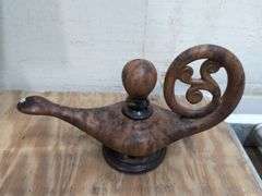 Hand painted wine bottle, ceramic genie oil lamp. 1b