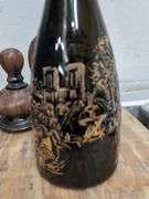 Hand painted wine bottle, ceramic genie oil lamp. 1b