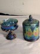 2 Indiana Blue carnival glass