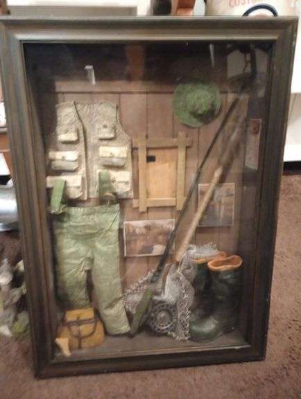 Fishing shadow box with picture frame 18 1/2"×25 1/2"