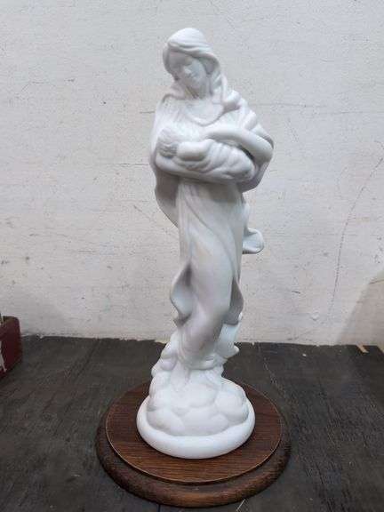 Mother and child porcelain statue with wood base 10.5" tall. 1b