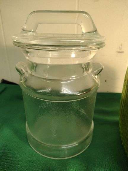 2 Vintage counter jars- 1 is Vaseline glass