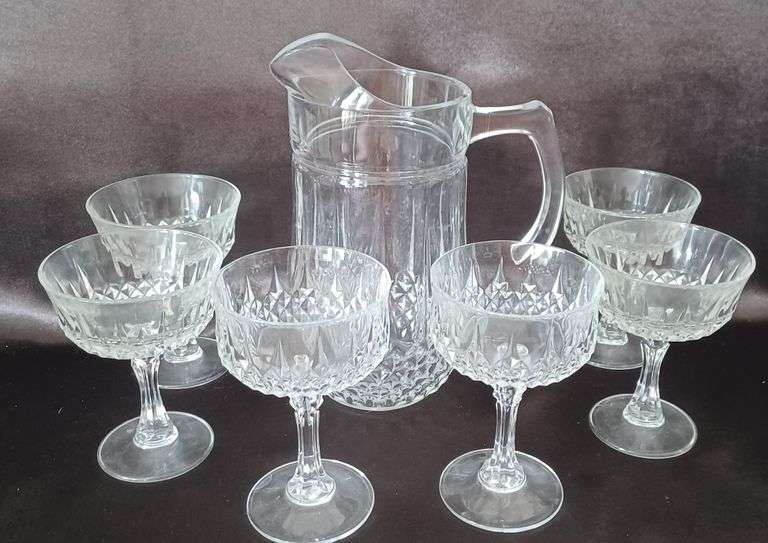 Crystal Water Pitcher and 6 Champange Sherbert Glasses