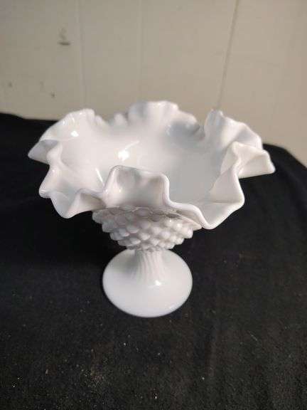 2 Hobnail milk glass pieces- compote and dish