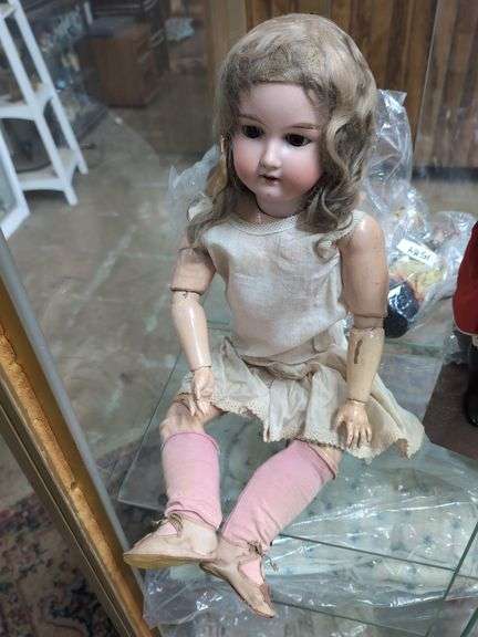 Vintage porcelain and wood doll approx 25"