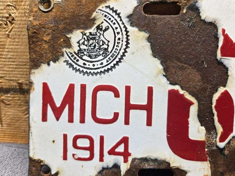 1914 Michigan License Plate. (BIN) $75