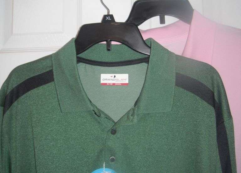 2 New w/ Tags Grand Slam XL Golf Shirts - Pink & Green & Blk