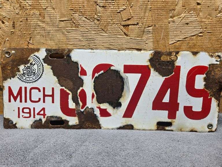 1914 Michigan License Plate. (BIN) $75